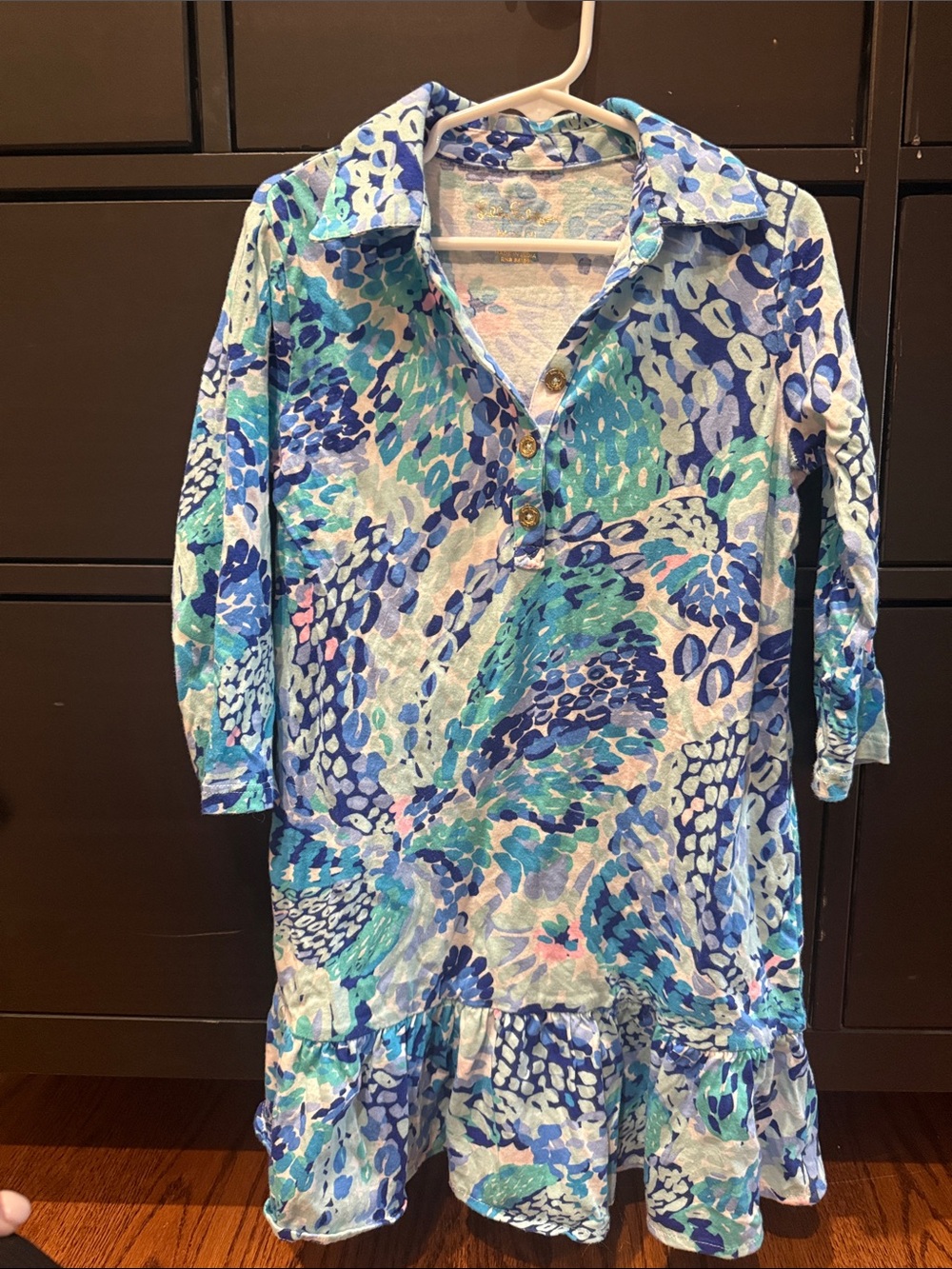 Lilly Pulitzer Blue, Teal & White Girls' size 6/7 Patterned Ruffle Hem Dress